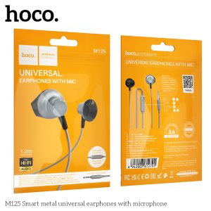 [M125-GRY] HOCO M125 Smart metal universal earphones with mic Gray