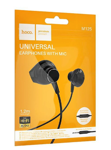 [M125-BLK] HOCO M125 Smart metal universal earphones with mic Black