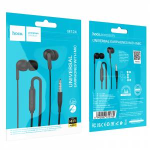[M124-BLK] HOCO M124 Wide Universal earphones with mic Black