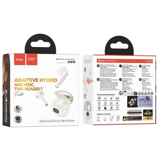 [EQ18-WHT] HOCO EQ18 Field ANC+ENC True Wireless BT Headset - White