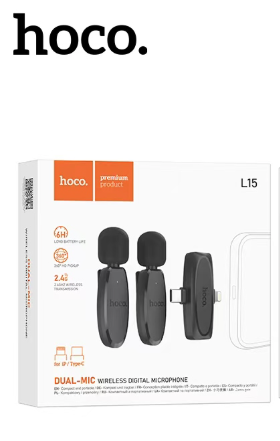 [L15-BLK] HOCO L15 Dual clip-on wireless microphone (iP/Type-C)