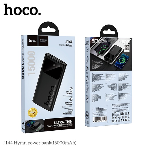 [J144-BLK] HOCO J144 15000mAh Ultra-Thin Power Bank - Black