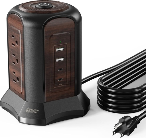 [TP-VB4U9S-C2] SuperDanny Power Strip Tower Surge Protector, 9 Outlets 4 USB ports
